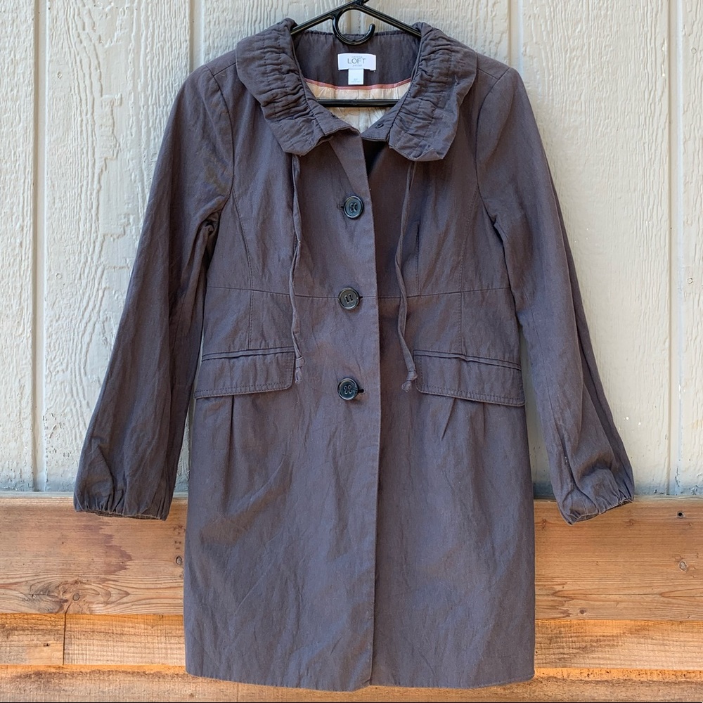LOFT button up high collar satin lined trench coat - Picture 1 of 16